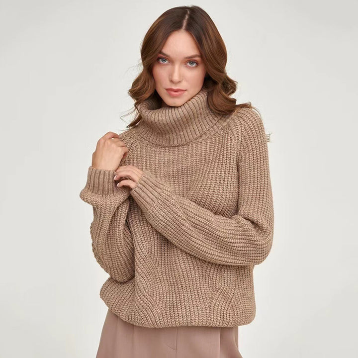 Women chunky knit sweater with high collar Lune London