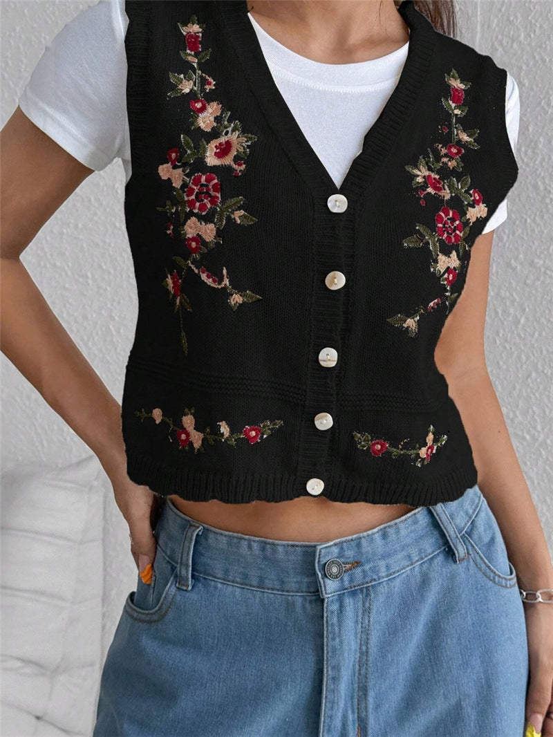 Ladies Embroidered Gilet with Lune London Buttons
