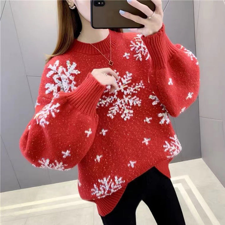 Knit sweater for women with winter pattern and puff sleeves Lune London