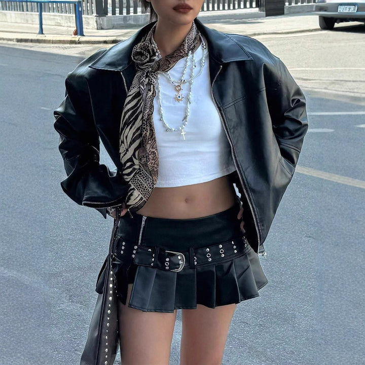 Short leather jacket for women with a stylish cut and practical details Lune London