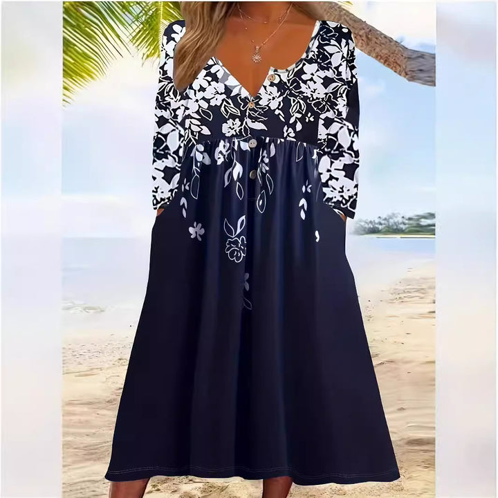 Maxi dress for women with floral design and stylish button details Lune London