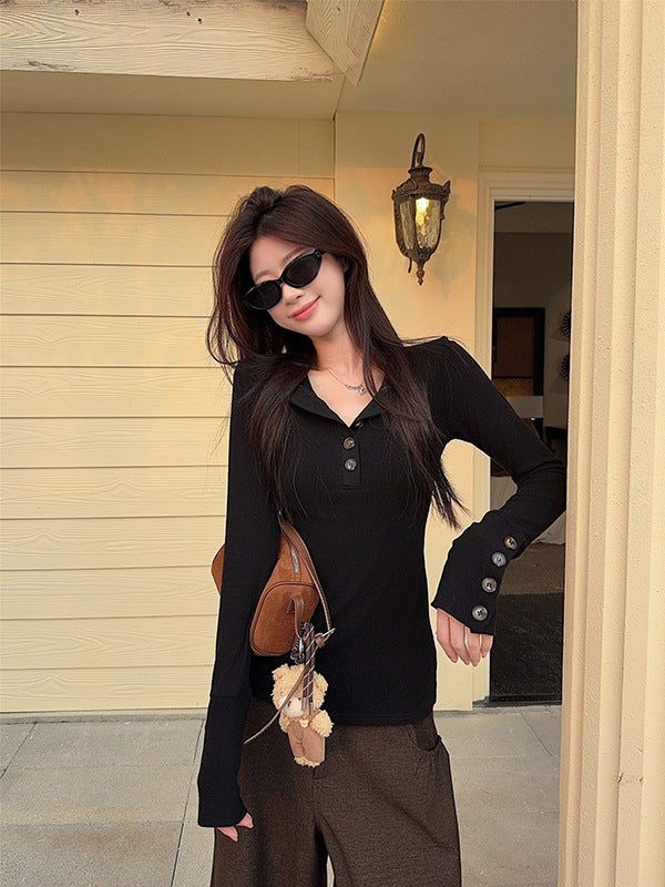 Women's Long Sleeve Shirt with Fashionable Button Details Chic & Stil