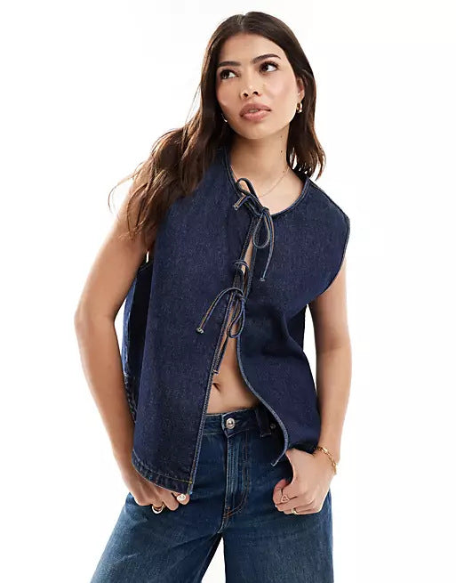 Ladies Denim Bustier Vest with Lacing Lune London