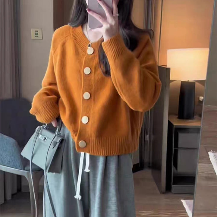 Women’s knit jacket with gold button closure and loose fit Lune London
