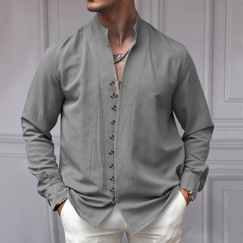 Men's long sleeve shirt with high collar and fashionable button details Lune London