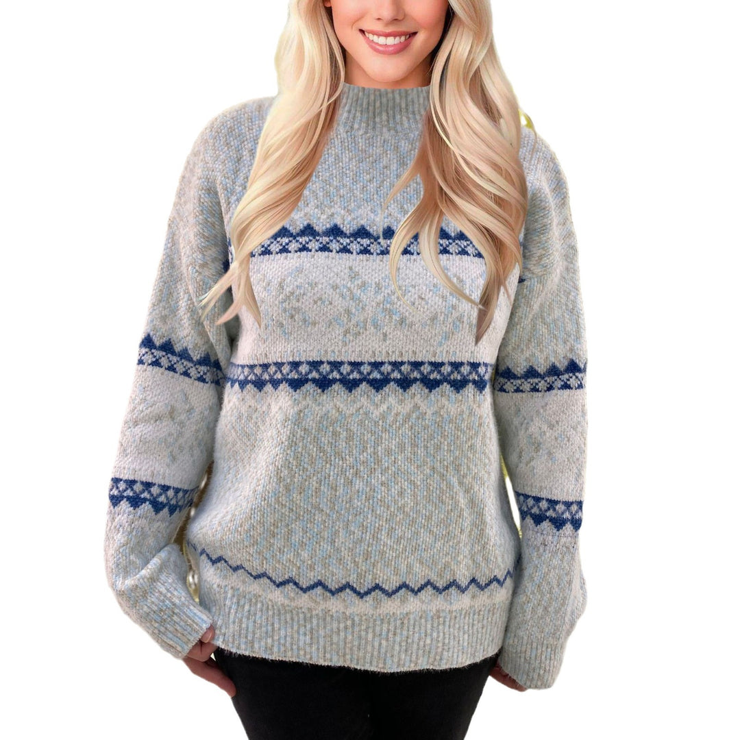 Thick knit sweater for women with a contrasting color pattern and a relaxed fit Lune London