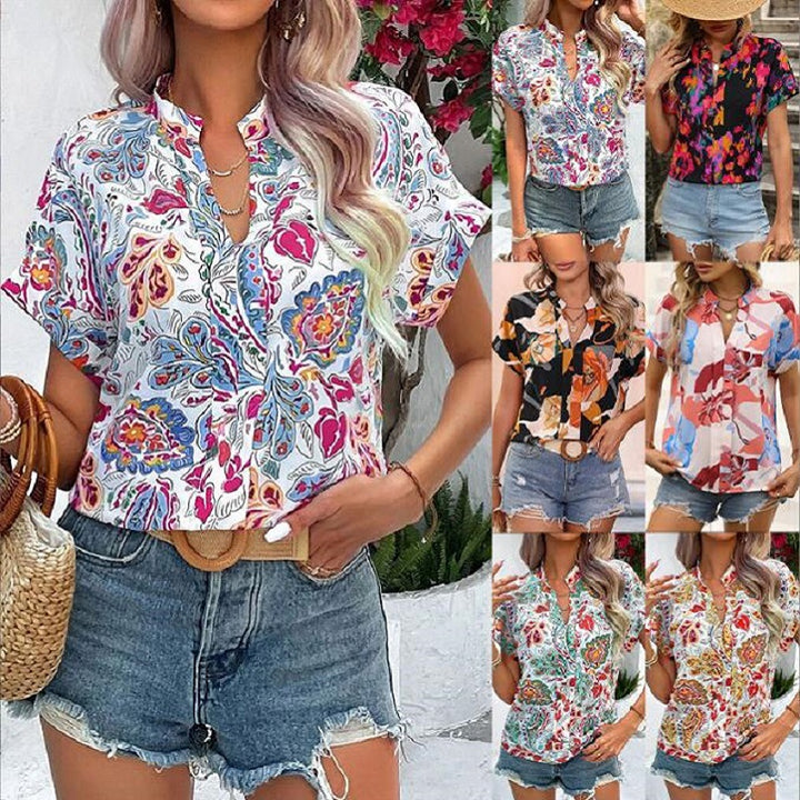 Short sleeve blouse for women with abstract print Lune London
