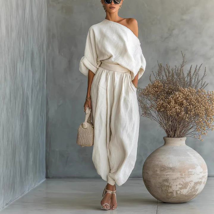 Women’s Lifestyle Jumpsuit with One-Sided Neckline and Loose Silhouette Lune London