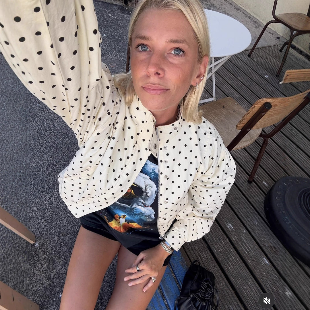 Short women's jacket with a modern polka dot design and high collar Lune London