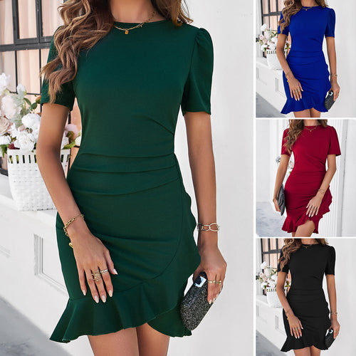 Women's fitted wrap dress with ruffle Lune London