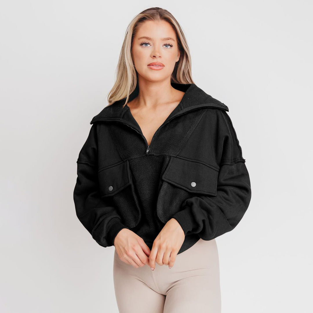 Ladies Sporty Fleece Pullover with Zip and Pocket Lune London
