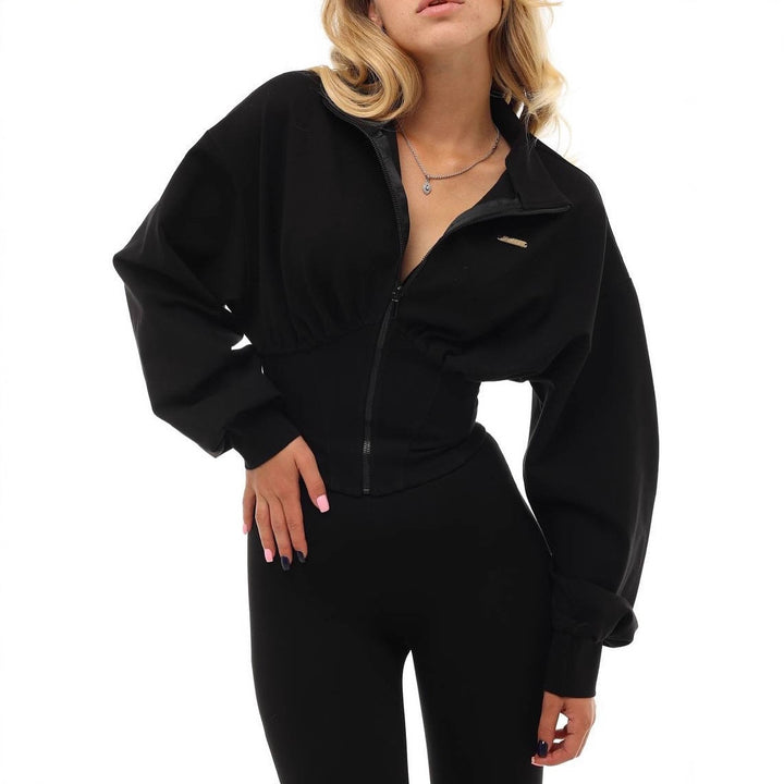 Cropped sweatshirt jacket for women with high collar and wide sleeves Lune London