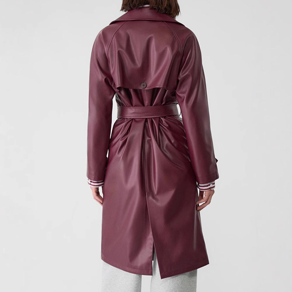 Lune London elegant cut faux leather trench coat for women