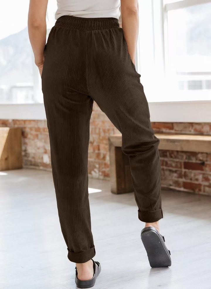 Dames Pantalon de loisirs en matériau côtelé confortable Lune London