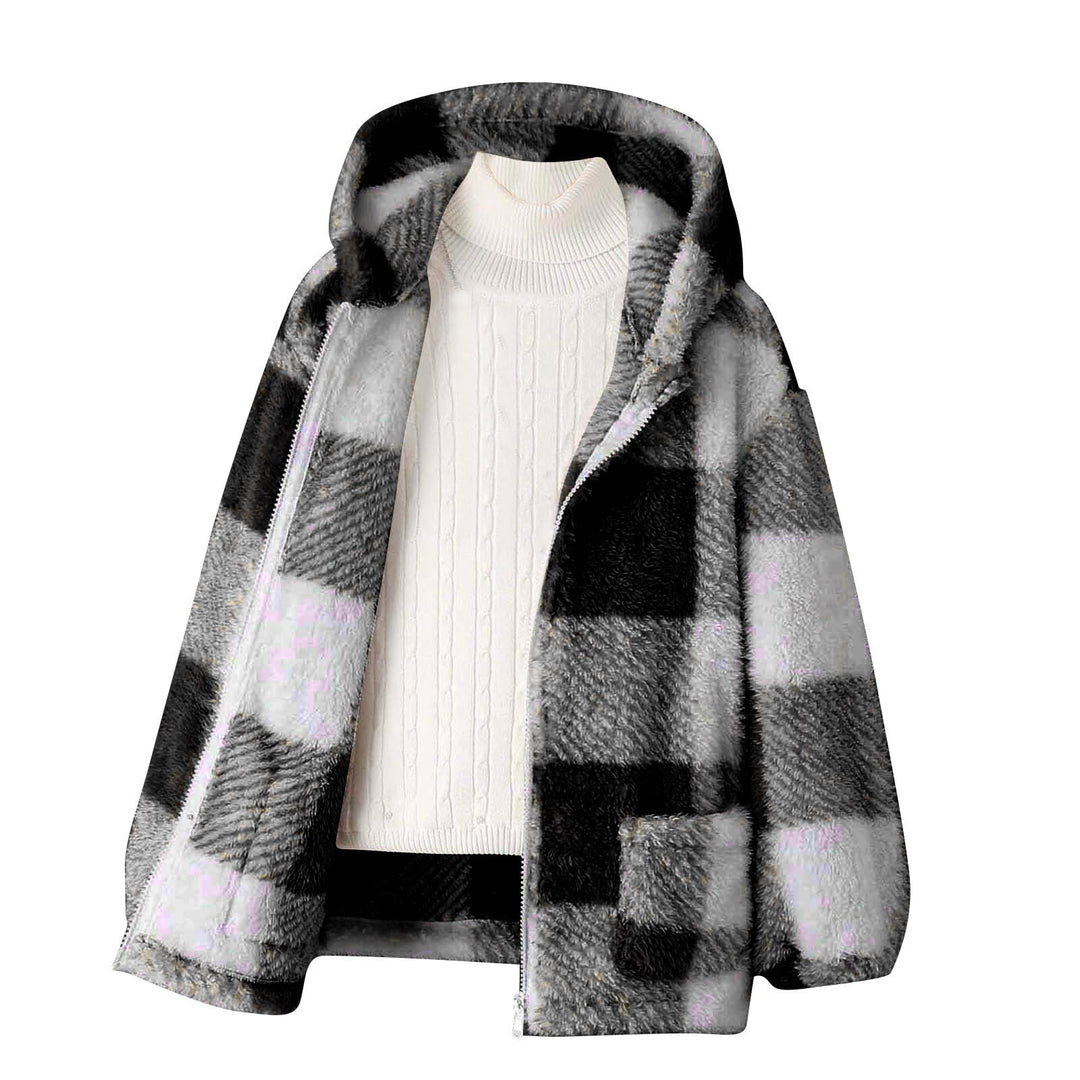 Fleece jacket for women with plaid pattern and practical pockets Lune London