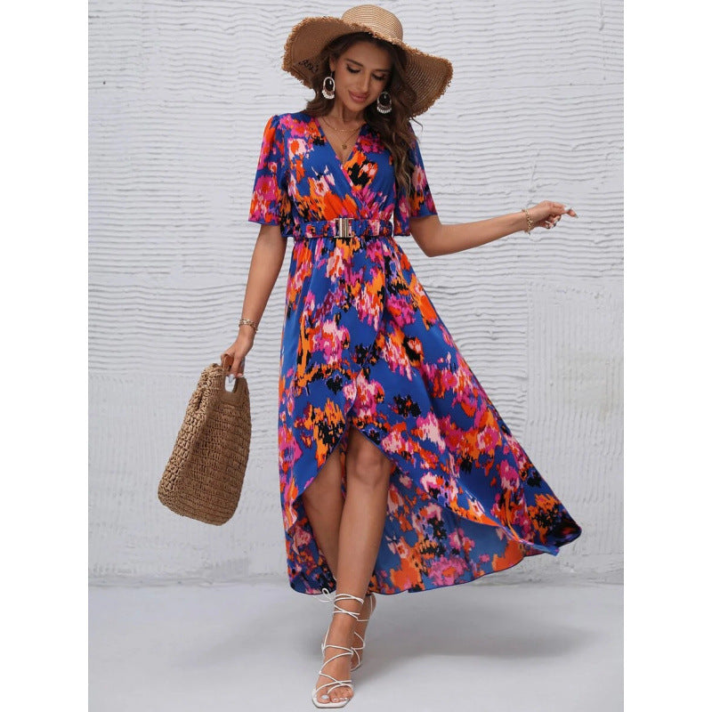 Ladies Elegant Floral Dress Maxi Draped Lune London