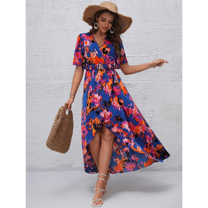 Ladies Elegant Floral Dress Maxi Draped Lune London