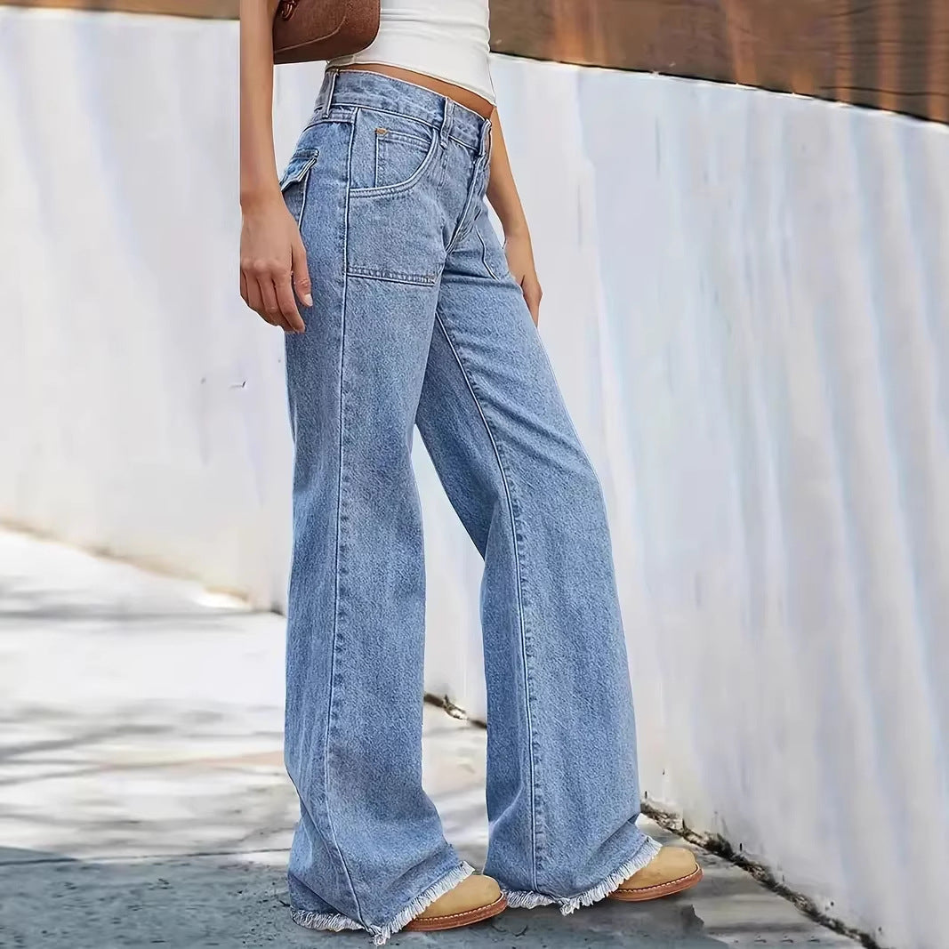 Women's wide-cut jeans with frayed hem Lune London
