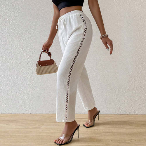 Pantalon large en coton pour femmes avec détails de volants sur le côté Chic & Stil