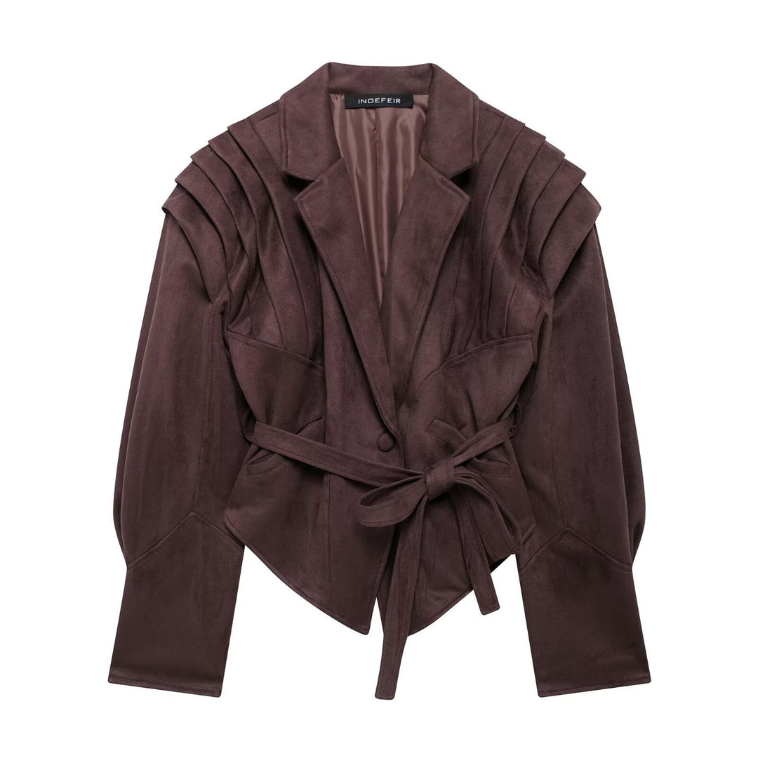 Ladies Elegant Jacket with Trendy Waist Belt and Structured Sleeves Lune London