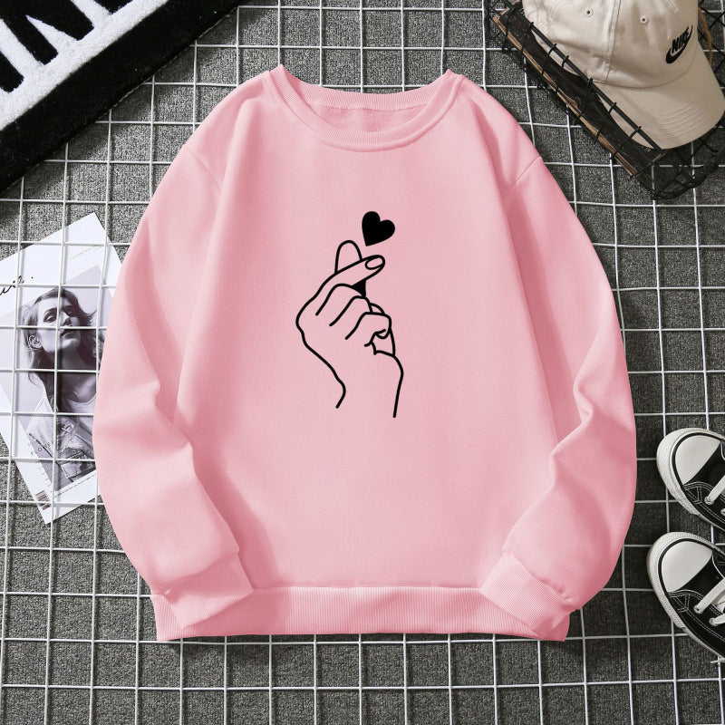 Sweatshirt pour femmes avec motif de signe de main créatif et doublure intérieure douce Chic & Stil