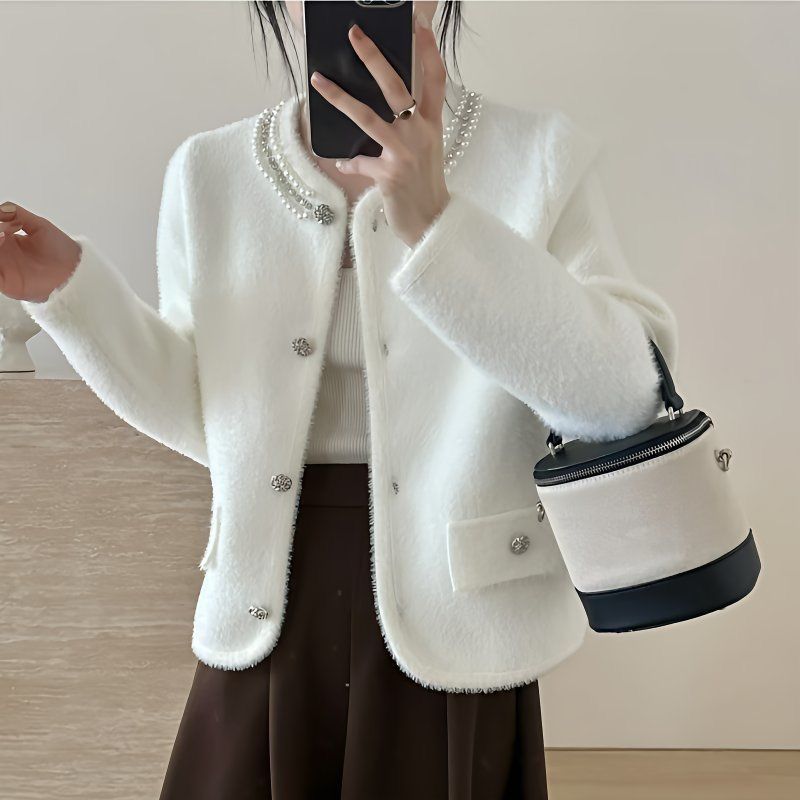 Femmes Cardigan Épais avec Perles Décoratives Chic & Stil