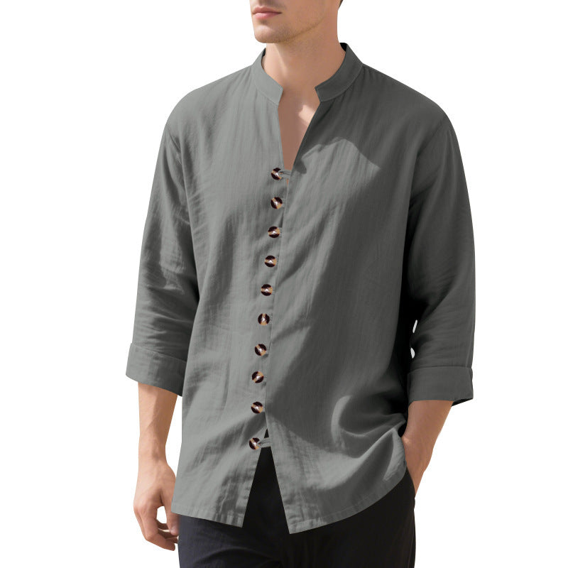 Casual long sleeve shirt for men with Henley collar and trendy buttons Lune London