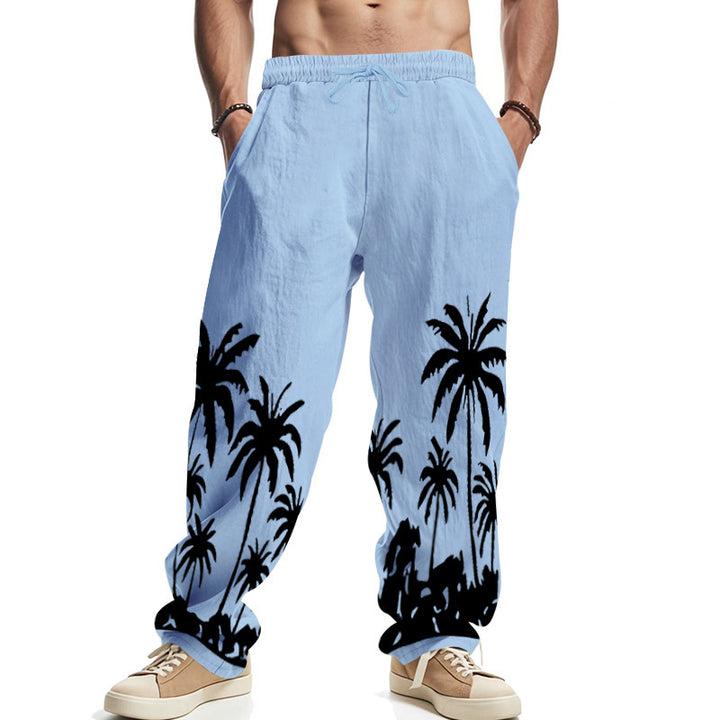 Casual beach pants for men with palm print and elastic waistband Lune London