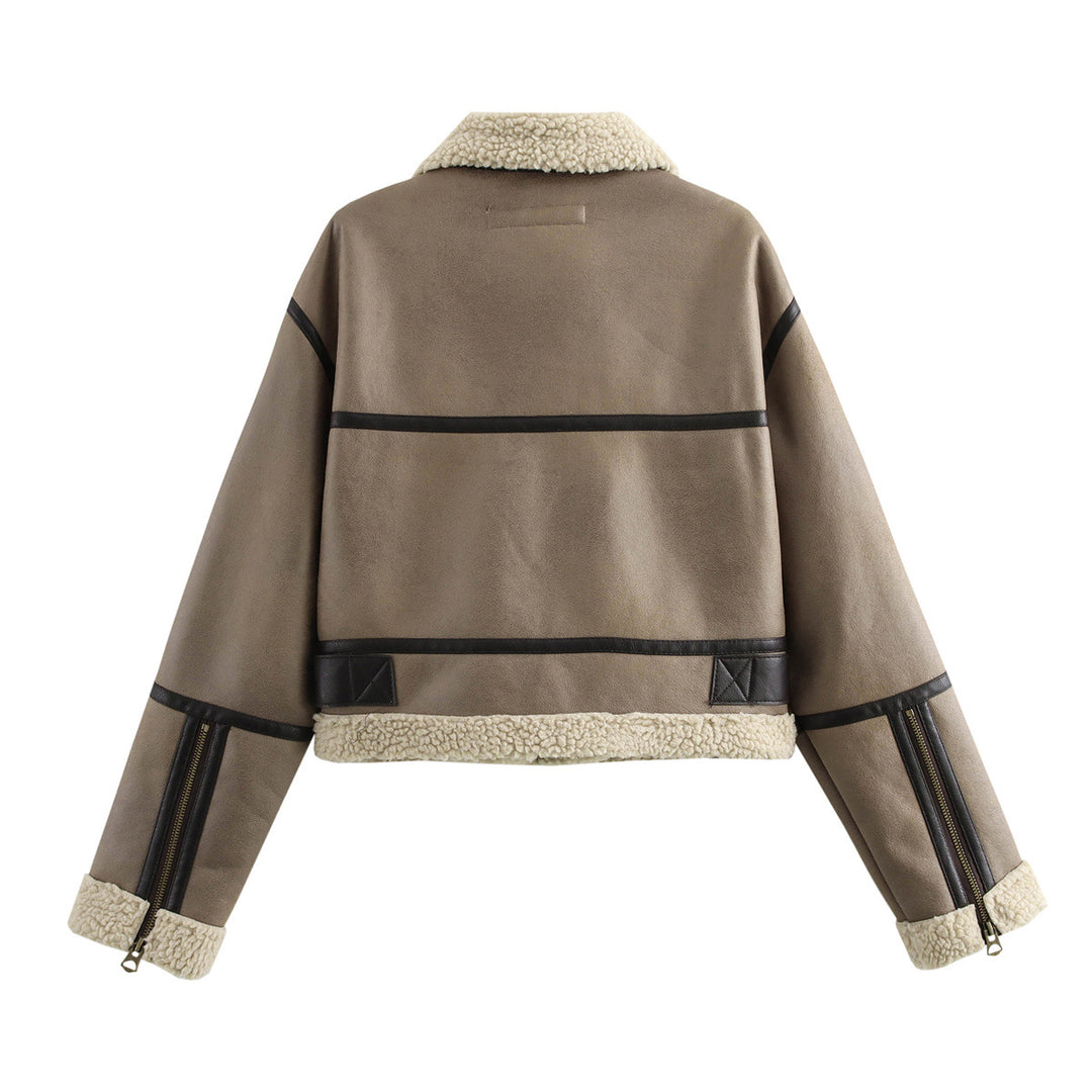 Casual leather jacket for women with faux fur collar and adjustable belt Lune London