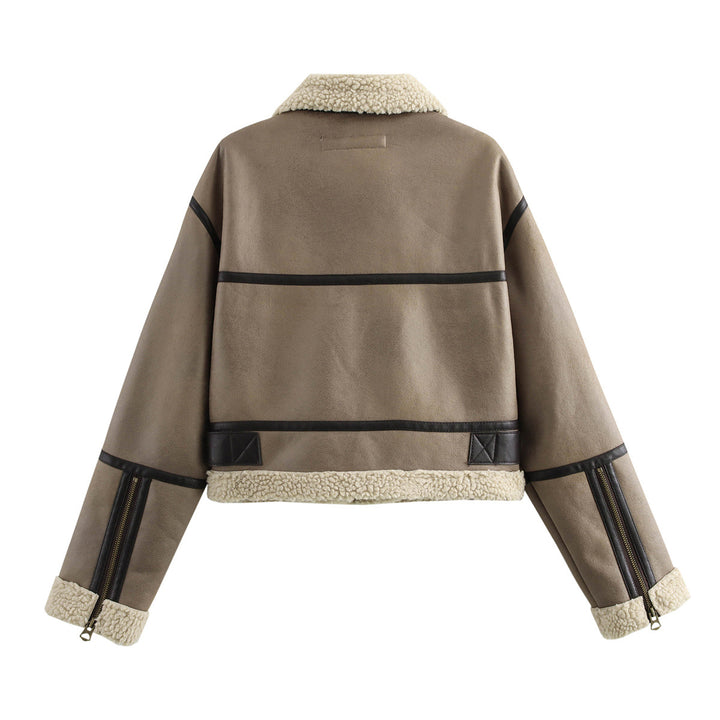 Casual leather jacket for women with faux fur collar and adjustable belt Lune London
