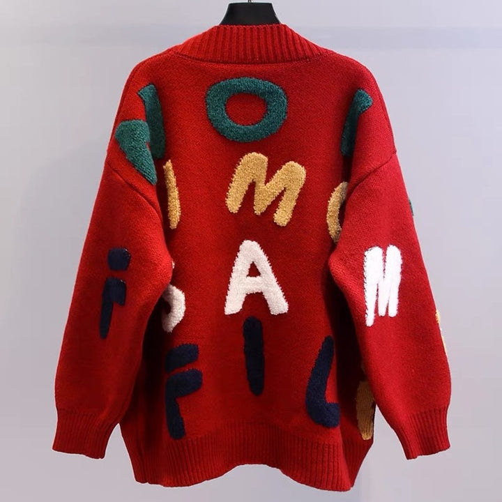 Thick knit cardigan for women with creative applications and large pockets Lune London