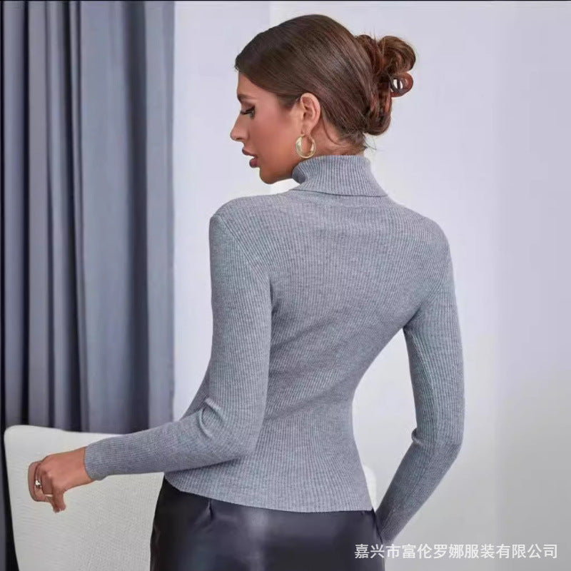 Top à col roulé à manches longues pour femmes en ribbed de haute qualité Chic & Stil