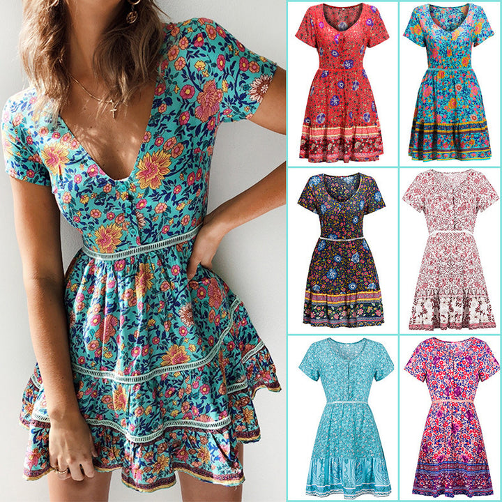 Elegant summer dress for women with floral design and belt waist Lune London