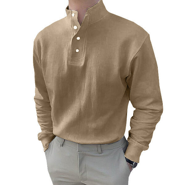 Men's long sleeve Henley shirt with modern high collar and button placket Chic und Stil