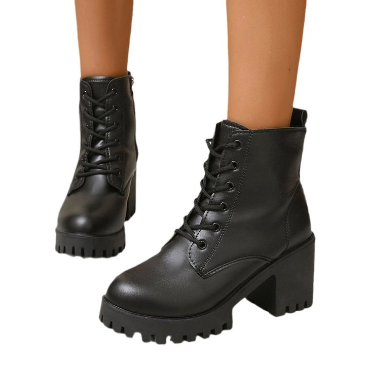 Ankle boots for ladies with a sturdy block heel and laces Lune London