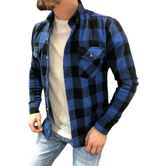 Men's Classic Flannel Shirts with Check Pattern and Practical Chest Pockets Lune London