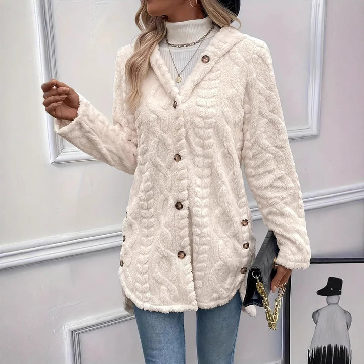 Fuzzy jacket for ladies with hood and button closure Lune London