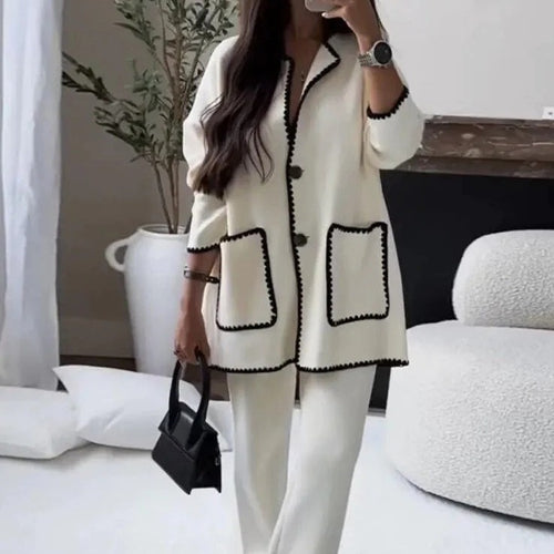 Elegant blazer jacket for women with contrasting details and loose pants Lune London
