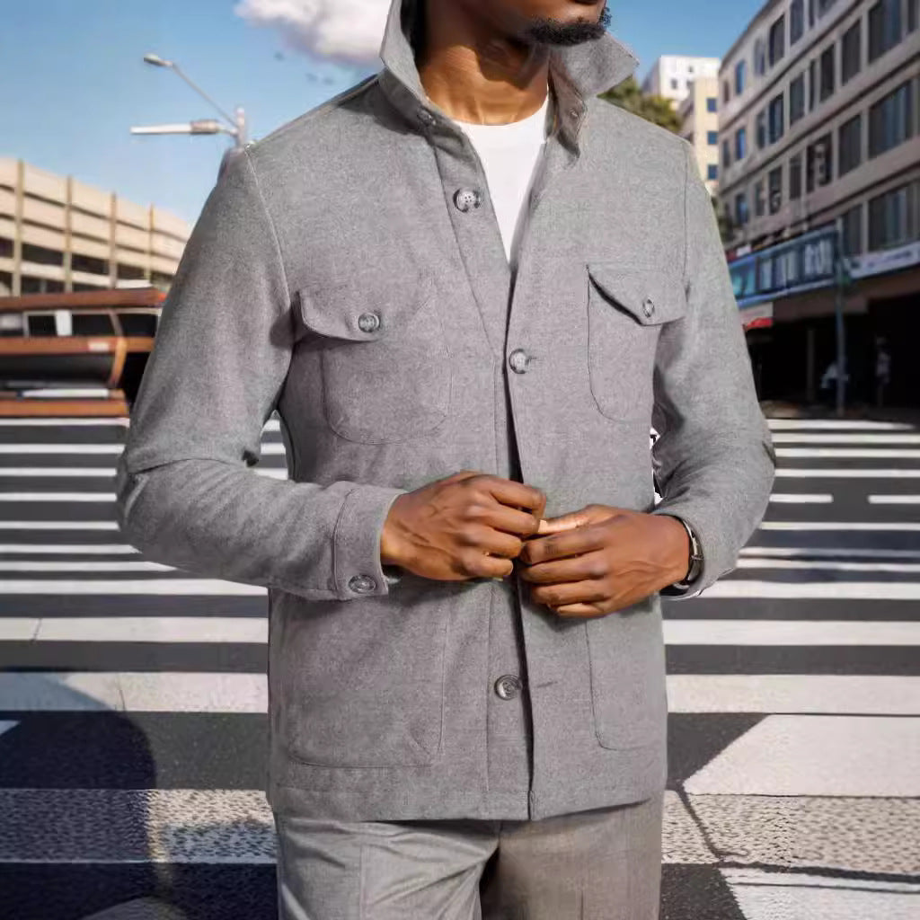 Trendy utility jacket for men with practical pockets and stylish high collar Lune London