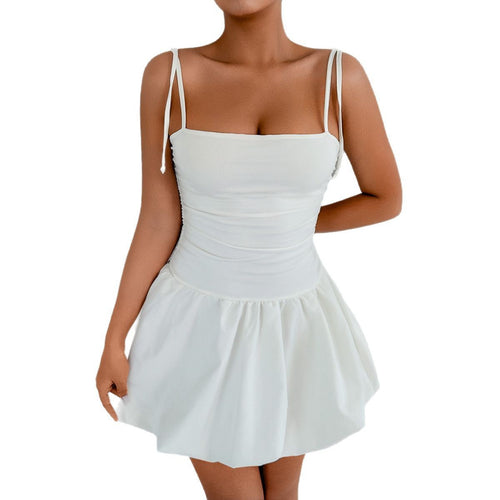 Women's playful mini dress with spaghetti straps and gathered skirt Lune London