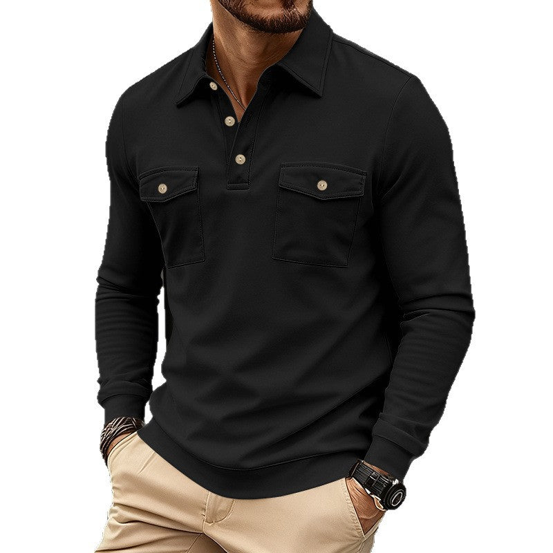 Men's long sleeve shirt with practical chest pockets and modern Henley neckline Lune London