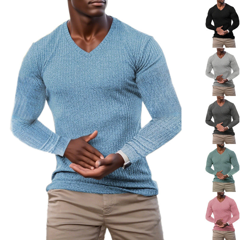 Elegant V-neck sweater for men in textured knitted material Lune London