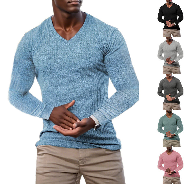Elegant V-neck sweater for men in textured knitted material Lune London