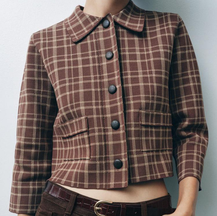 Ladies Chic Short Checkered Jacket