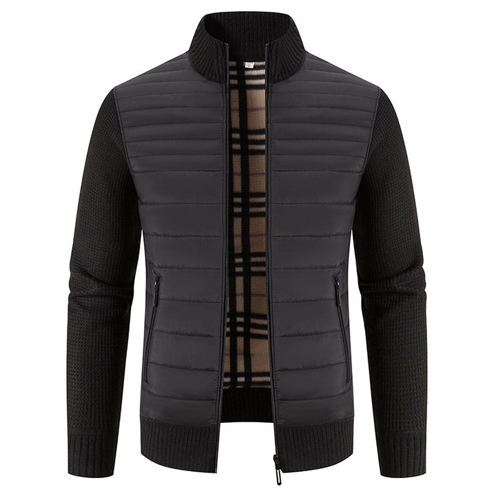 Quilted jacket for men with modern knit sleeves and a high collar Lune London