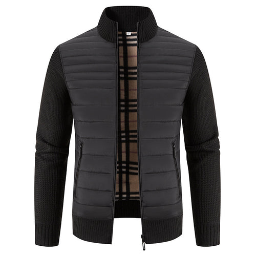 Quilted jacket for men with modern knit sleeves and a high collar Lune London