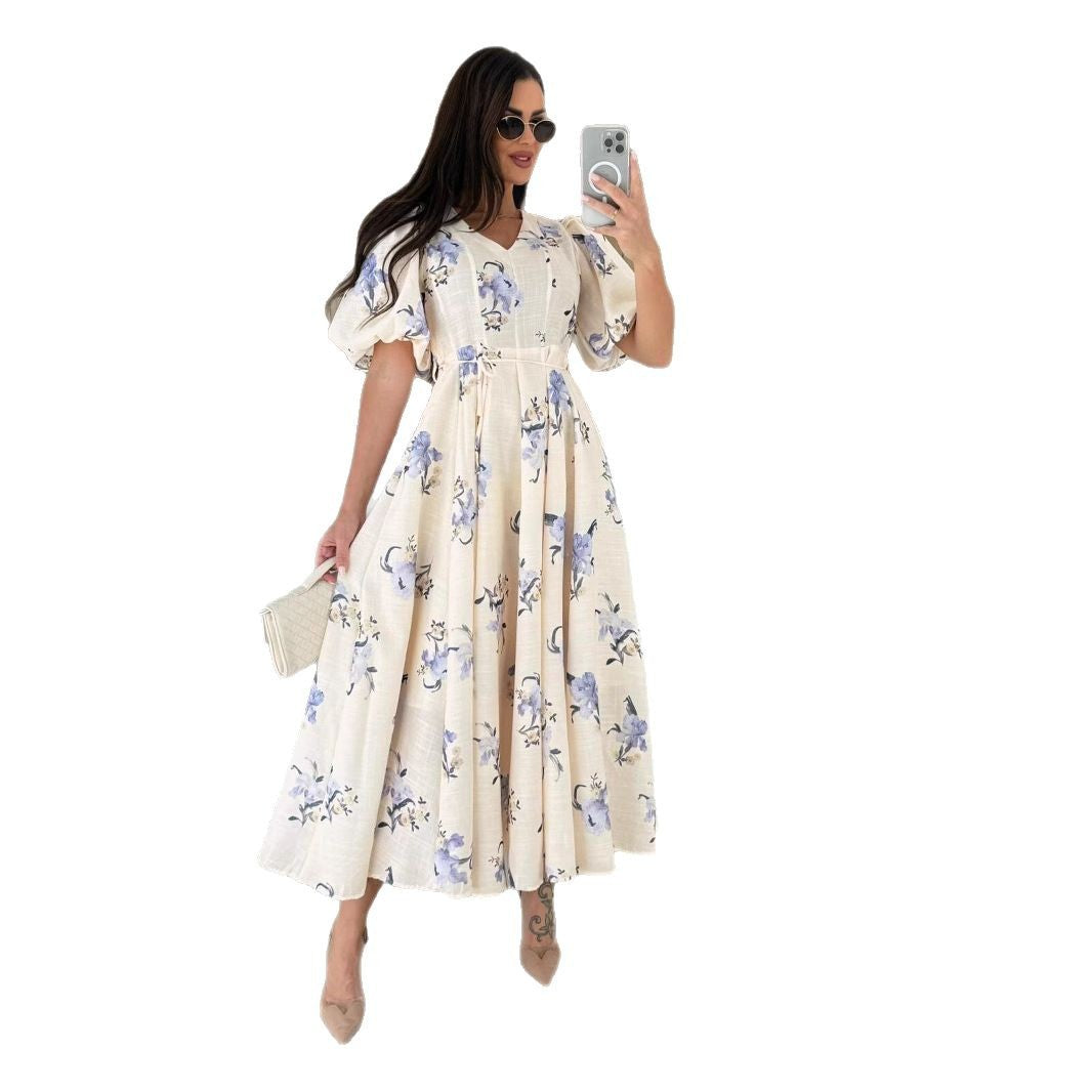 Maxi dress for women with floral patterns and puff sleeves Lune London