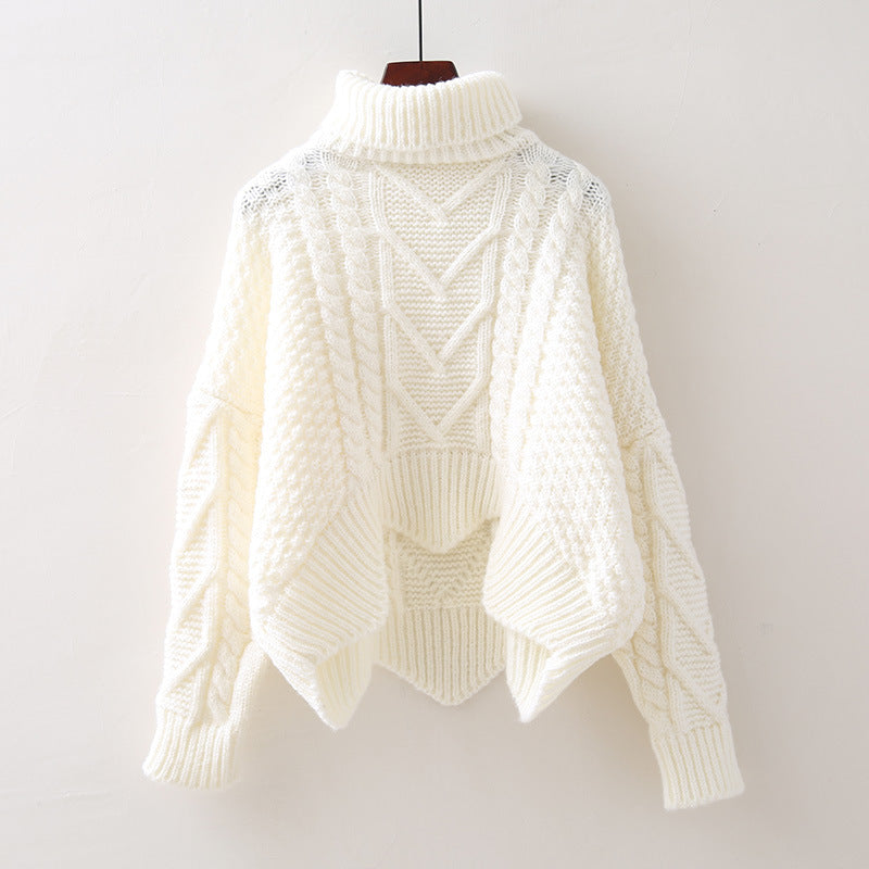 Lady Large Sweater with High Collar and Chic Knit Pattern and Style