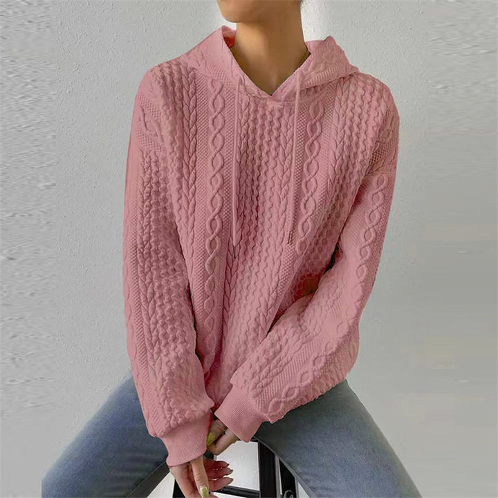 High-quality knit sweater for women with hood and decorative cable pattern Lune London