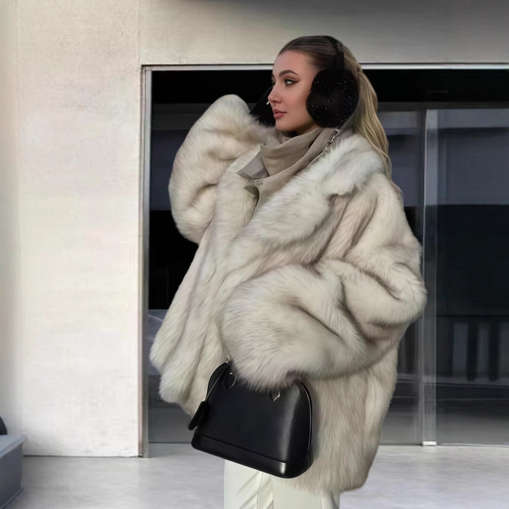 Ladies Elegant Synthetic Fur Jacket with Chic Sparkling Accents and Style